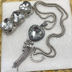 Long rhinestone necklace with matching rhinestone bracelet